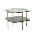 Homeroots 20 in. Glass & Metal Square End Table with Shelf Gold & Clear 487355